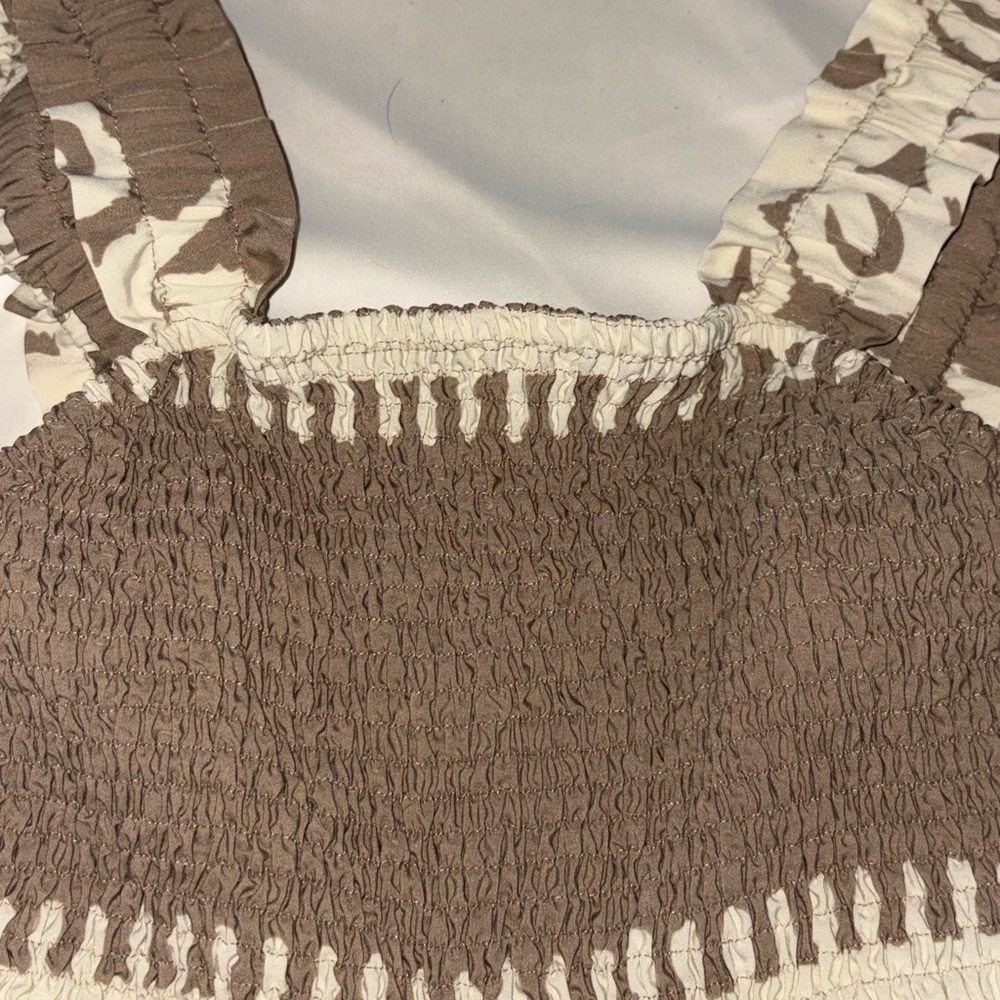 Jumpsuit Smocked Square Neck Wide-Leg tan& cream#beach#coquettegirl#lightweight - Picture 7 of 9